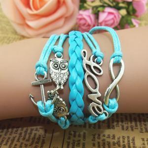 Nt0063 Owl Love Boat Leather Bracelet Romantic..