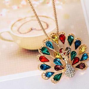Peacock Colored Gemstone Diamond Necklace Az3