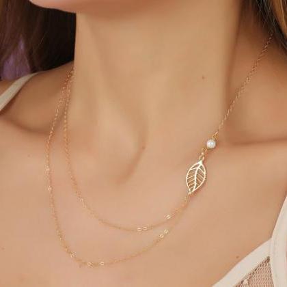 Leaves Short Double Chain Necklace 15010305