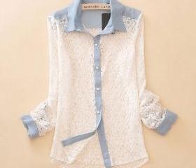 New Lace Stitching Shirt Flying Sleeve Pullover Jacquard Shirt