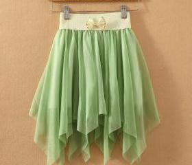 A 072401 Solid Color Pleated Chiffon Skirt Irregular on Luulla