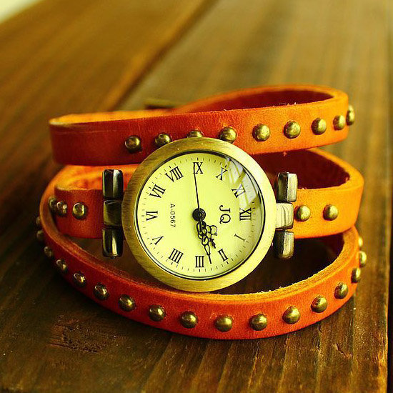 Fashion Retro Roman Numerals Watch Jq First Layer Of Leather Rivets Watch