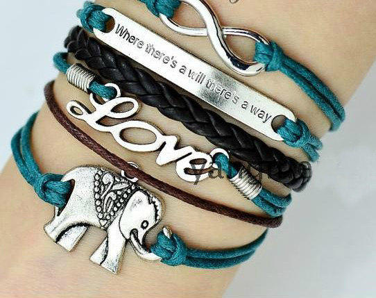 The Elephant Hand Knitting Leather Cord Bracelet Nt0228