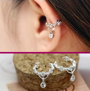 Dangling Flower Crown Rhinestone Ear Cuffs (2 Pcs, No Piercing) Aebgfc